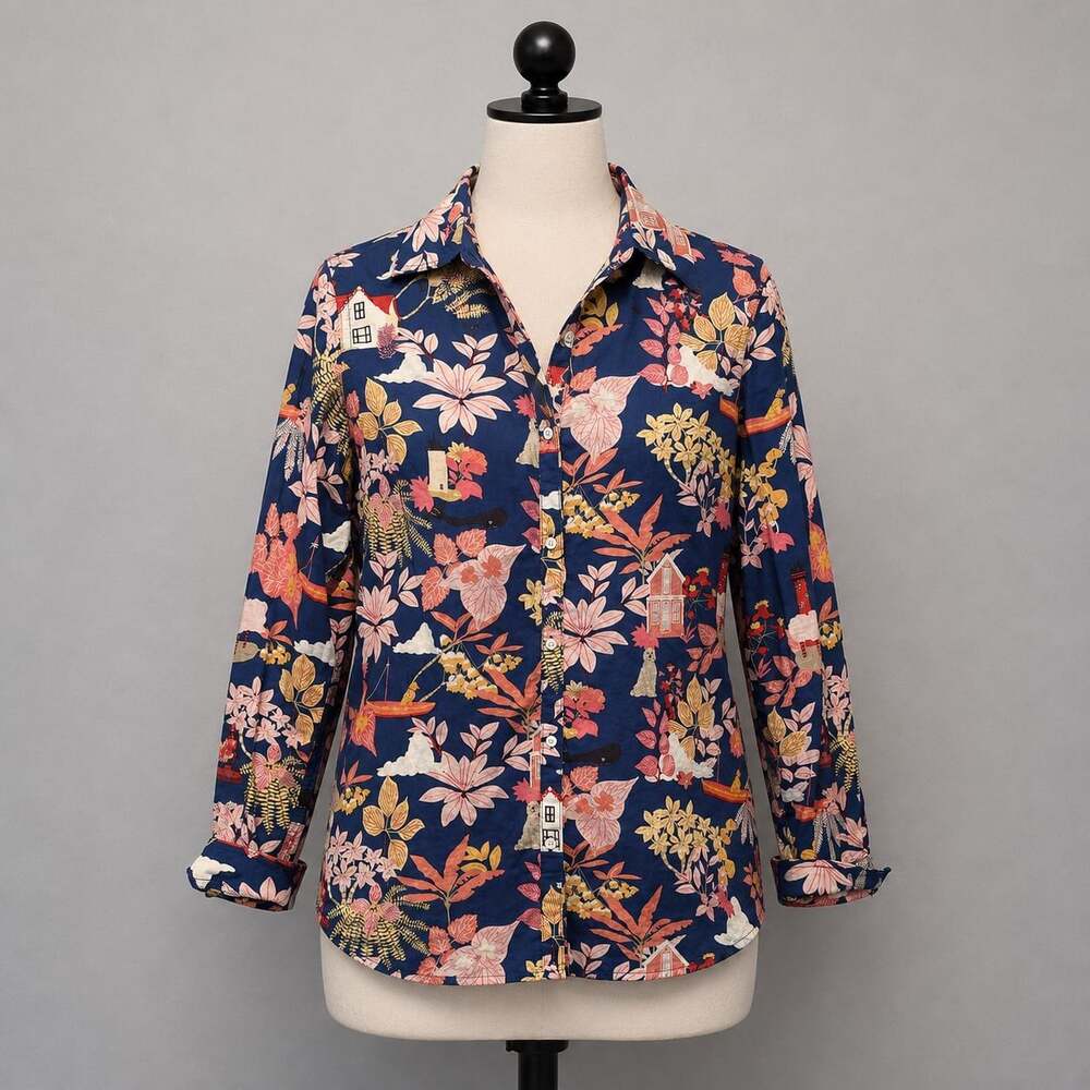 J. McLaughlin Lois Shirt Along the Coast Button Up Collared Cotton shirt L